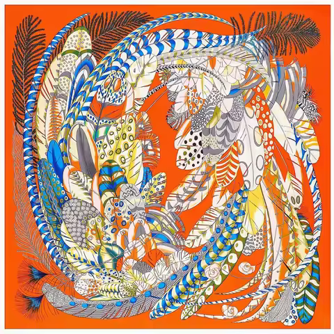 130cm Feather Design Brand Big Square Scarf Luxury Twill 100% Silk Scarf Women Kerchief Scarves For 