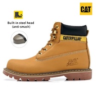 Caterpillar Classic Men Genuine Leather Boots Steel Toe Safety Shoes Plain Color Drop Resistant Wate