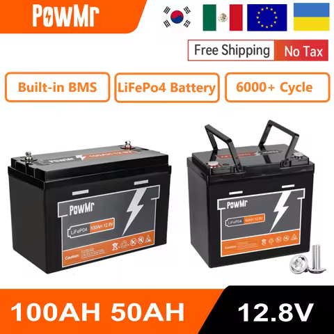 PowMr 50AH 100AH LiFePo4 Battery Pack 12V Lithium Iron Phosphate Battery 6000+ Cycle Built-in BMS Re