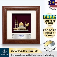 (JS Pewter) Masjid Gold Plated Pewter | 7" x 7" Solid Frame | Souvenir Mosque Melayu Malaysia