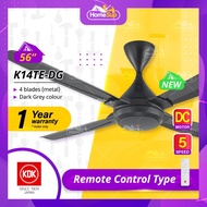 KDK Ceiling Fan K14TE-DG (56 Inch) Remote Control with DC Motor (Energy Saving) - Dark Grey, 5 Speed, 4 Metal Blade, DC4 Series K14TE