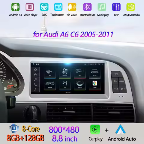8.8"Android Wireless Carplay Car Stereo Radio for Audi A6 C6 2005-2011 Original Style GPS Navi DSP E