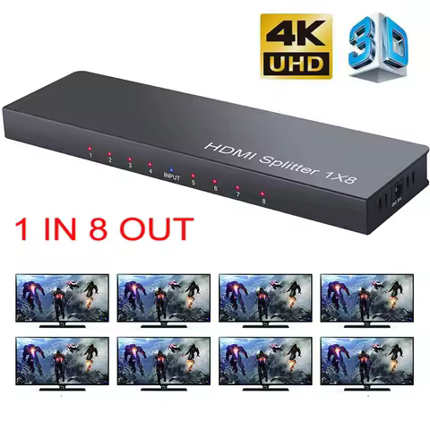 4K1x8 HDMI Splitter 1 in 8 out HDMI Video Distributor Amplifier 8 HDMI Display Duplicate for DVD PS3
