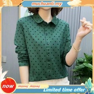 M-5XL Polka Dot Shirt Long Sleeve Shirt Slim Fit Long Sleeve Blouse Vintage Shirt Baju Blouse Viral 
