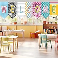 gisgfim 7Pcs Classroom Welcome Curtains Back to School Cool Window Curtains for Kindergarten Daycare