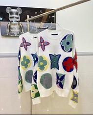 Lv Sweater 經典三花花卉圓領長袖毛衣上衣男女同款