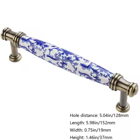76mm/96mm/128mm 1Pcs Creative Blue And White Antique Furniture Door Handle Drawer Knobs Dresser Cabi