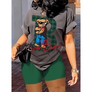 LW Cartoon Bear Letter Print Shorts Set T-shirt And Short Two-Pieces Suit Summer Causal Fashion Matc