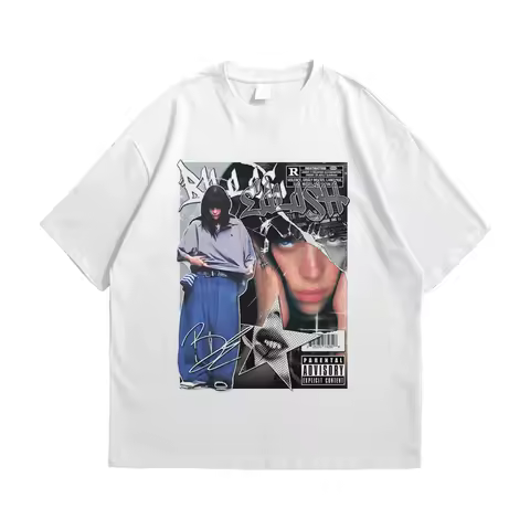 Billie Eilish Men Cotton TShirt Streetwear Grunge Style White Graphic Print Tee