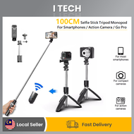 I TECH Universal Foldable Wireless Bluetooth Selfie Stick Tripod Monopod for SmartPhones Gopro Sport