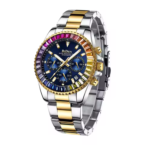 BIDEN Men's high-end brand luxury original waterproof six pin multifunctional quartz watch men's gol