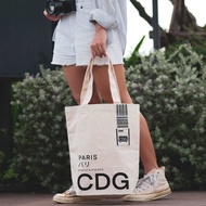 พร้อมส่ง ! กระเป๋าผ้าแคนวาส Canvas Tote Bag - ลาย Code สนามบิน CDG Paris by Hundred.above