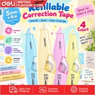 Deli 1PC Refillable Correction Tape 5mm x 6m Smooth White Out Tape for School Office 71461