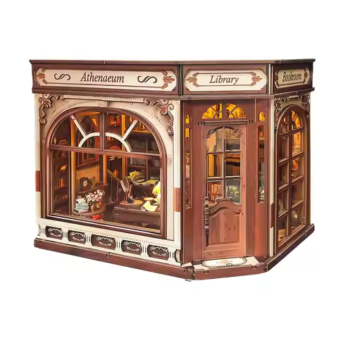 DIY Wooden Athena's Study Miniature Model Kits With LED Lights Dollhouse with Furniture 3D Puzzle fo