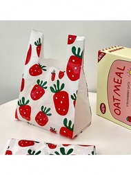 20入組白色草莓設計塑膠背心式購物袋,適用於家庭、超市、郊遊、零食、雨傘等