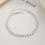925 Sterling Silver Rice Grain Cauliflower Necklace Bracelet Womens Double-Layer Sparkling Starry Br