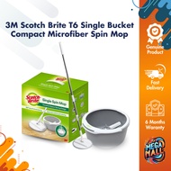 3M Scotch Brite T6 Single Bucket Compact Microfiber Spin Mop [ Set Refill Home Kitchen Office ]