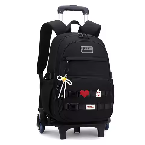 Students Wheeled Bag 2025 New Kids School Bag with 2/6 Wheels Girls Rolling Backpack Trolley Bookbag