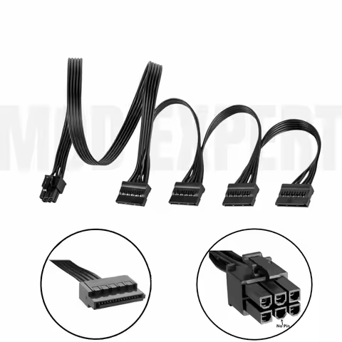 6Pin to 4x SATA Straight, HDD SSD Power Cable for Corsair SF750, SF600, SF450 Type 4 Modular Power S