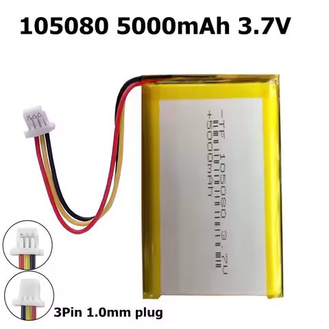 3.7V 5000mAh 18.5Wh Thermistor 3 Wires Li-Polymer Li Lipo Battery 105080 3Pin 1.0mm JST For DashCam 
