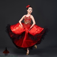 Girls Spanish Flamenco Skirt Gypsy Belly Dancer Performance Costume Set