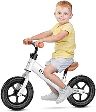 12" Toddler Balance Bike No Pedal Early Learning Interactive Push Bicycle for Kids 18 Months to 5 Years Easy Installation Tool-Free Assembly &amp; Adjustable-White