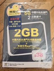 鴨聊佳 Mobile Duck 5G 中國內地及澳門 2 日數據卡 全新未開封 一插即用 (有效日期至 2027 年 6 月 30 日)