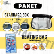 PAKET Kotak Makan Traveling/Kotak Makan Pemanas instan+Self Heating Bag - Standard Hitam Tanpa Sekat