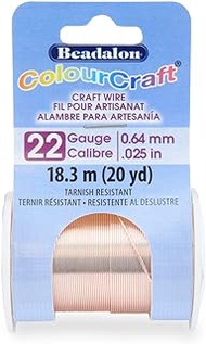 Beadalon ColourCraft Wire, 22 Gauge / 0.64 mm, Rose Gold Color Silver Plated Tarnish Resistant Color Silver Plated, 18.3 m / 20 yd Spool