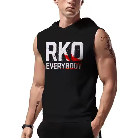 Men's Black Randy Orton Bloody RKO Everybody Sleeveless Hoodie Quick Drying Breathable Gym Tank Top 