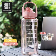 HUGO Botol Minum 2 Liter Jumbo Besar Anti Bocor Botol Air Motivasi BPA FREE Gratis Stiker