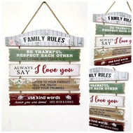 FAMILY RULES M-829 Wooden Wall Hang Decor HxW: 14.5 in. x 15 in.