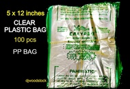 5x12 inches CLEAR PLASTIC BAG, 100 pcs, POLY PLASTIC BAG