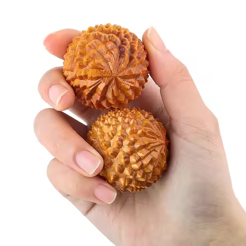 2PC Thuja Wooden Hand Massage Ball Durian Fitness Handball Hand Exercising Yoga Meditation Therapy S