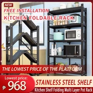 Kitchen Foldable Rack Shelves Kitchen Racks Organizer Multi-layer Stainless Steel Shelf Cabinet Space Saver Shelf Layer Utility 5/4/3 Layer Kitchen Shelf Folding Multi Layer Pot Rack Microwave Oven Storage Rack with Wheels Movable