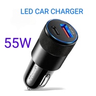 55W Type-C USB Car Charger LED Fast Charging Pengecas Kereta Fast Charge