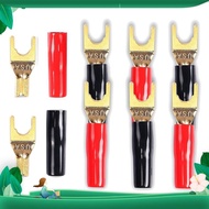 【xdigzhizi1】Y Plug Spade Connector for Speaker Wire,8 Pcs Y Spade Plug 45 Degree Gold Plated U Fork 