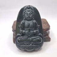 墨翠 雙拋光 坐姿觀音吊墜 牌件 | 天然緬甸玉A貨翡翠