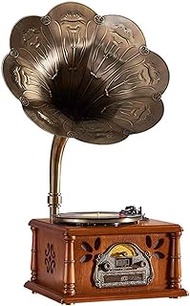 Vinyl Player Vintage, Retro Record Player Big Horn Antique Vinyl Turntable Wireless Bluetooth Speakers Support CD Playback FM Radio U Disk Playback Gramophone