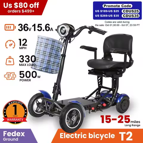 Folding 4-Wheel Mobility Scooter for Seniors & Adults – Lightweight Electric Scooter with Basket, 50