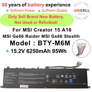 For Laptor battery BTY-M6M 15.2V 6250mAh 95Wh MSI Creator 15 A10sdt A10se ms-16v2 A10set A10sfs Ge66