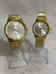 Fossil Metal Gold / Silver Men and Women Couple Watch