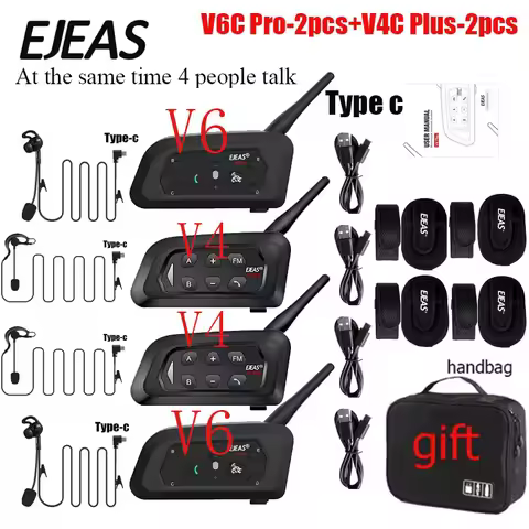 EJEAS V6C/V4C 2/3/4pcs Football Referee Intercom Headset 4Users Talk at the Same Time Bluetooth Conf