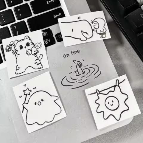 1/5Pcs I'M Fine, Kitty, Girl, Little Devil, Sun-Themed Sticker Set, Fun and Unique Style Stickers - 
