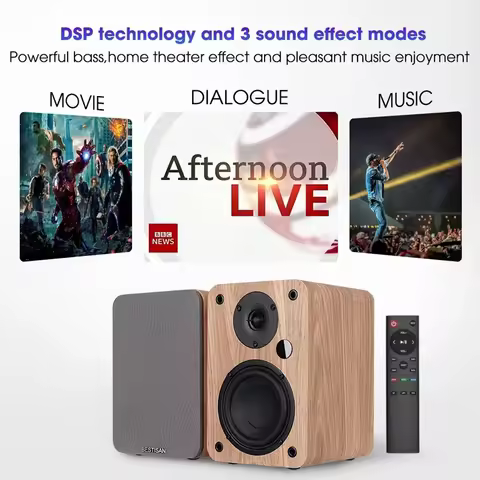 Wooden 2.0 Active Speakers Hifi 80W Home Theatre Sound System TV PC Subwoofer Acoustics Bookshelf Bl