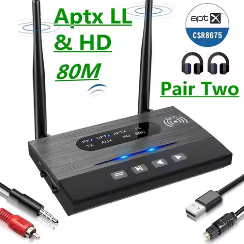 80M CSR8675 Aptx Low Latency HD Bluetooth 5.0 Audio Transmitter Receiver SPDIF 3.5mm 3.5 AUX RCA Wir