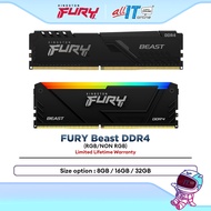 Kingston Desktop (PC) DDR4 3200Mhz Fury Beast / Fury Beast RGB RAM - (8GB / 16GB / 32GB)