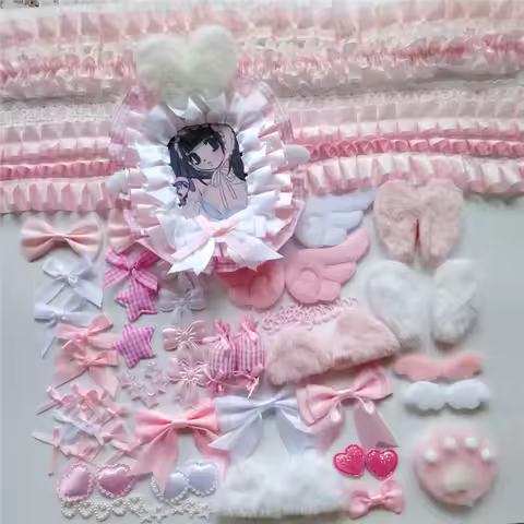 Pink DIY Craft Ita Bag Decoration Supplies Set Lace Ruffled Ribbon Clothes Home Kpop Deco Card Guka