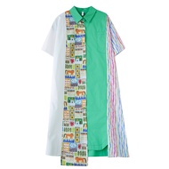XITAO Personality Print Shirt Dress Asymmetrical Contrast Color Short Sleeve Loose Summer Women Stri