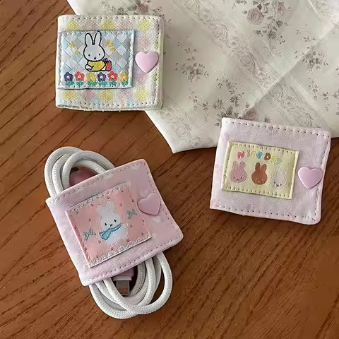 Miffy Data Cable Organizer Kawaii Cable Holder Cartoon Wired Earphone Storage Strap Cute Bunny Cable